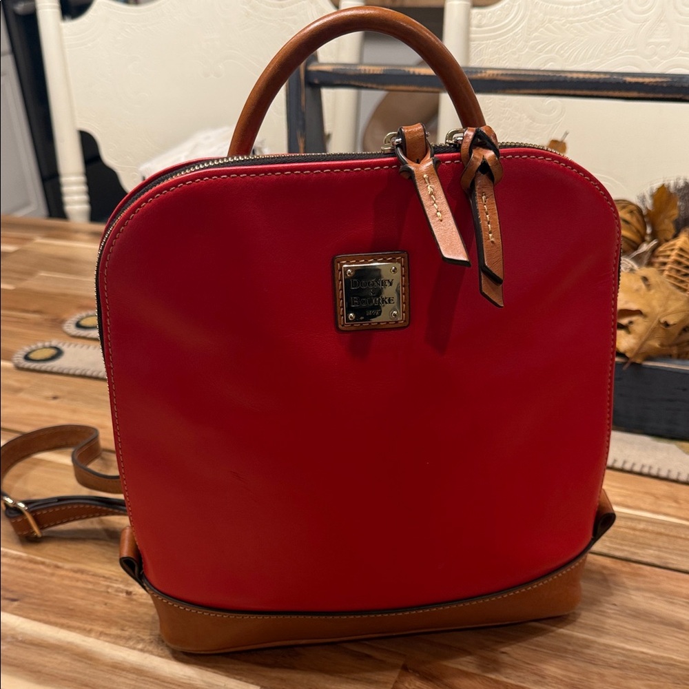 Dooney & Bourke Red and Tan backpack purse